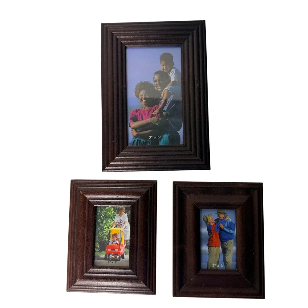 Melannco Wood Picture Frame Set 3x5 2x3 Brown Traditional Home Decor 3 Piece Set